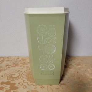 Vintage 1970's Lustro Ware Avocado Floral Plastic Nesting Canister Set Lids Box